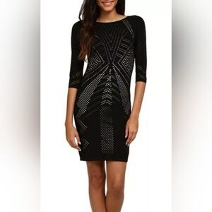 Calvin Klein Black Bodycon Dress – Geometric Laser Cut Overlay size 6